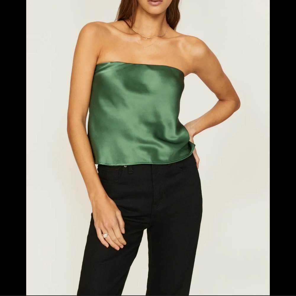Reformation Satin Strapless Camisole - Green